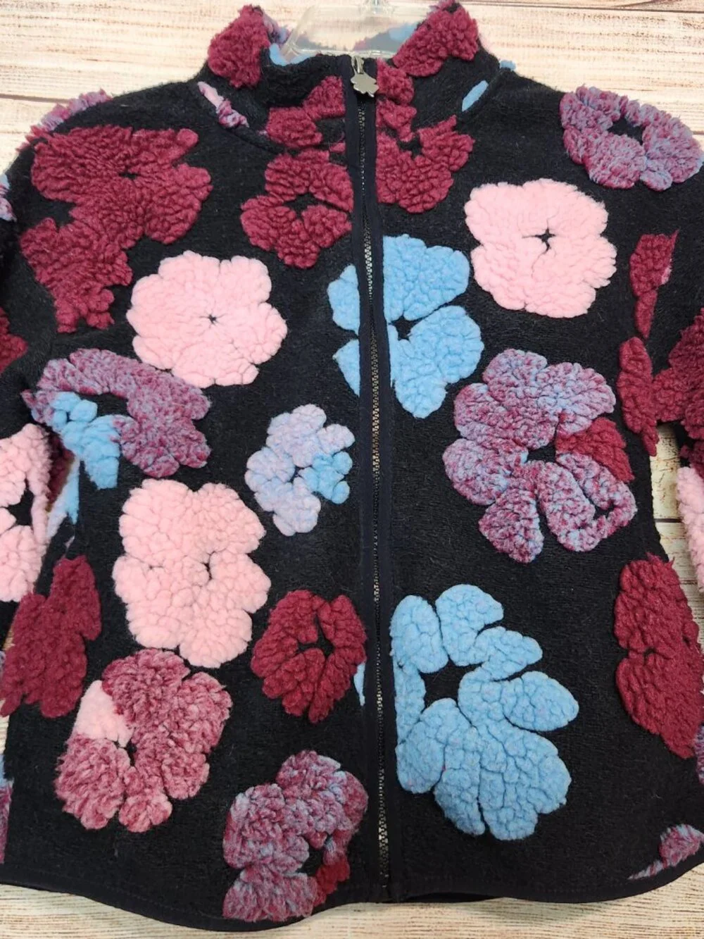 Lucky Brand Youth Girls Shearling Full Zip Jacket Plush Raised Flower Size S 7/8